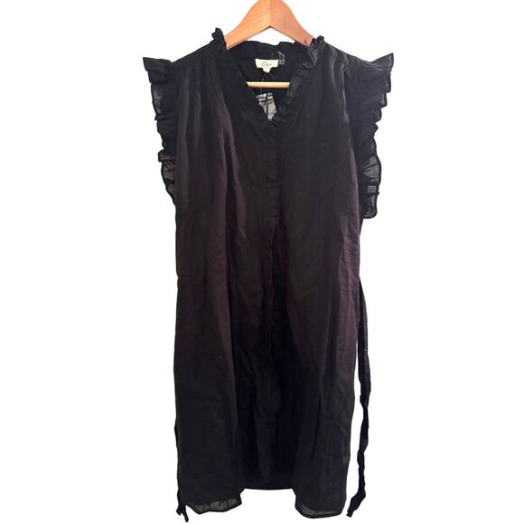 Elan Black Ruffle Sleeve Dress Button Up With Belt Large NWT - Picture 1 of 10